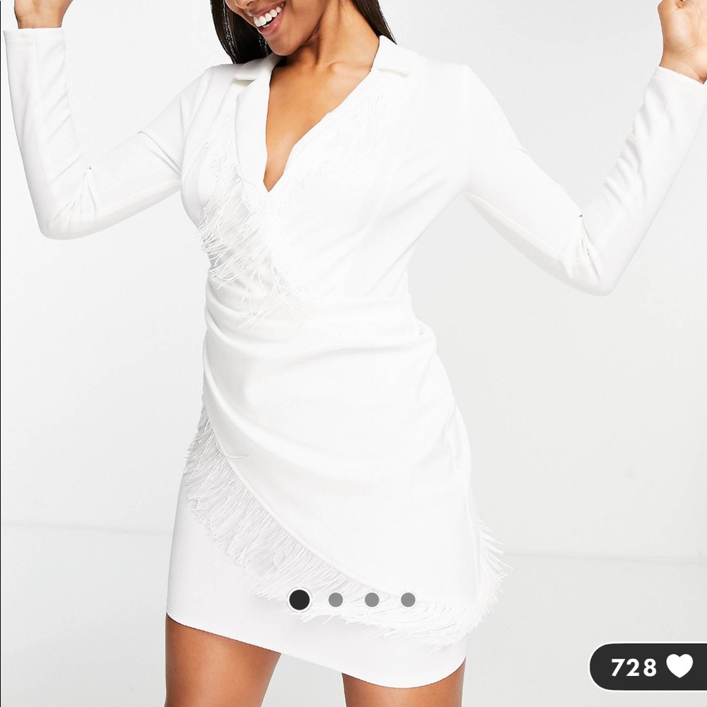 ASOS Wrap Fringe Collared Tux Mini Dress in White